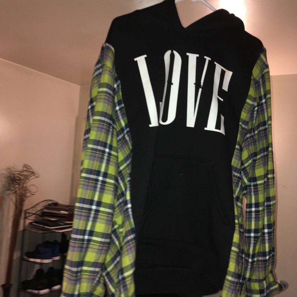 Flannel-sleeved LOVE Hoodie